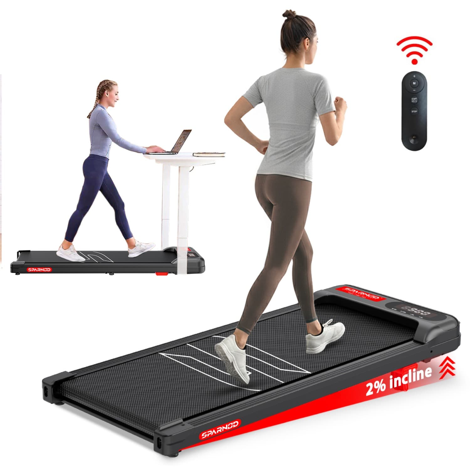 Sparnod Fitness STH-3002 Home Use Walking Pad & Treadmill Compact Ultra-Slim , Ready to Use , Shock Absorption, , LED Display , 100 Kg Capacity
