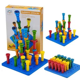 Bubbles & Blocks Stacking Peg Board Set (Pegs Building Blocks Toy) view 1
